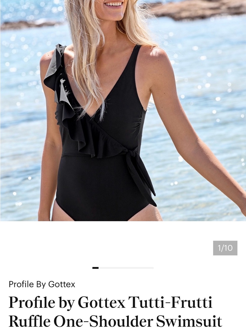 Profile By Gottex Black One-Shoulder Ruffle One-Piece Swimsuit
